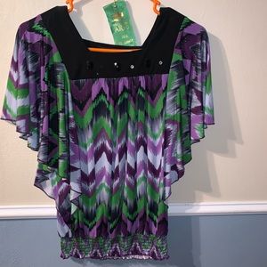 Purple, Green, & Grey Blouse